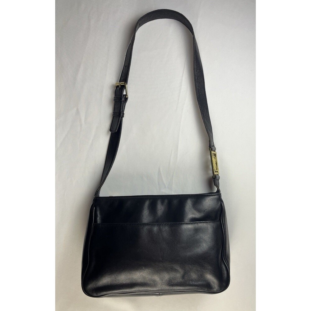 Vintage Black Leather Ralph Lauren Shoulder Handbag Gold Hardware Monogram